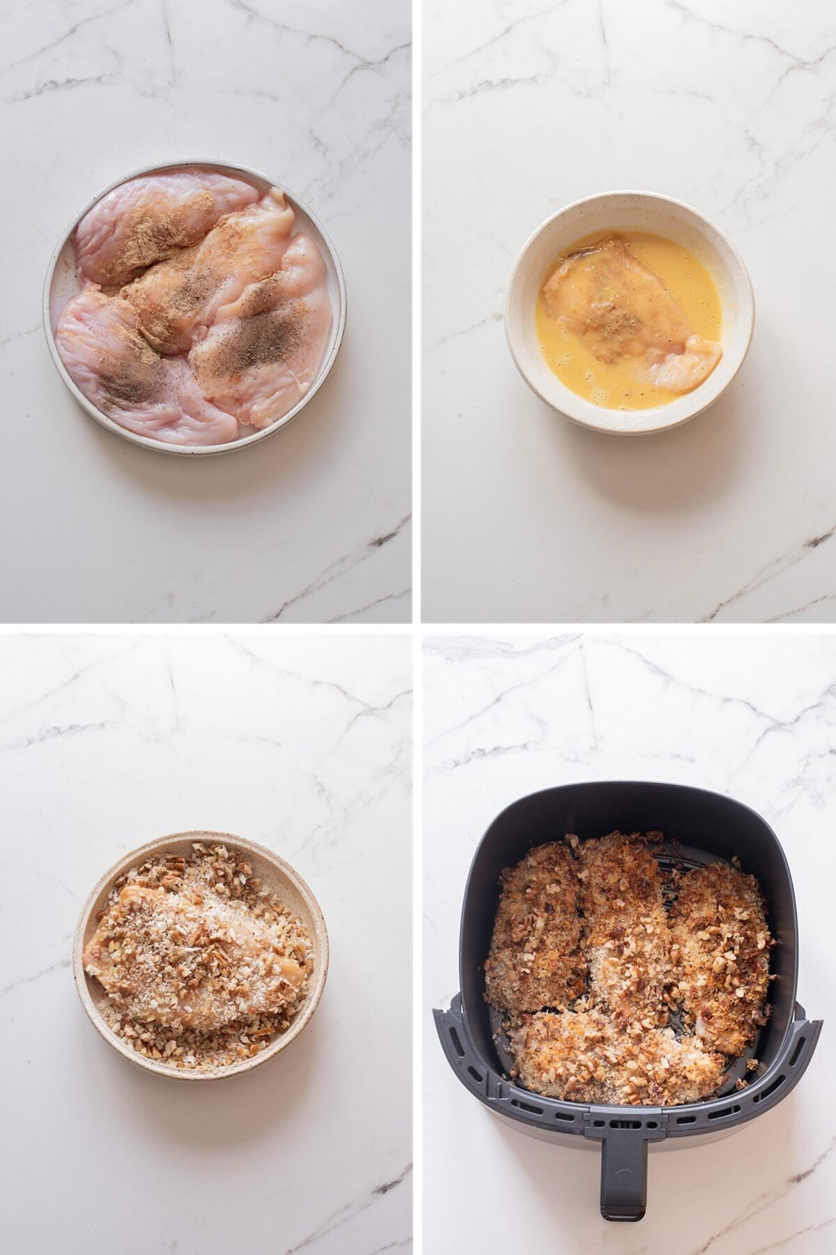 air fryer pecan crusted chicken - steps