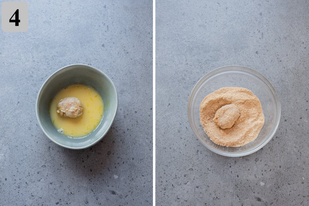 Dip each croquette into the egg, then coat with breadcrumbs.