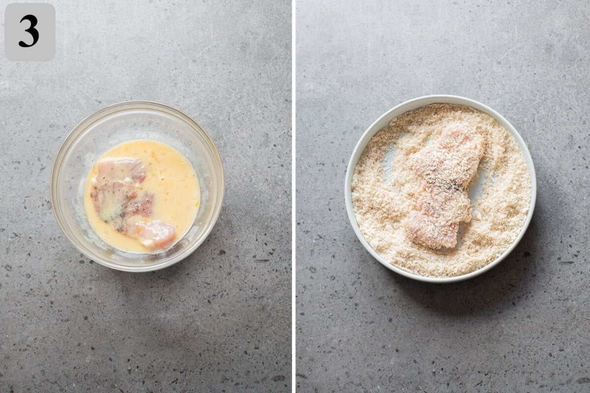 Dip each pork chop in the egg mixture, then coat in the panko, pressing gently to adhere.