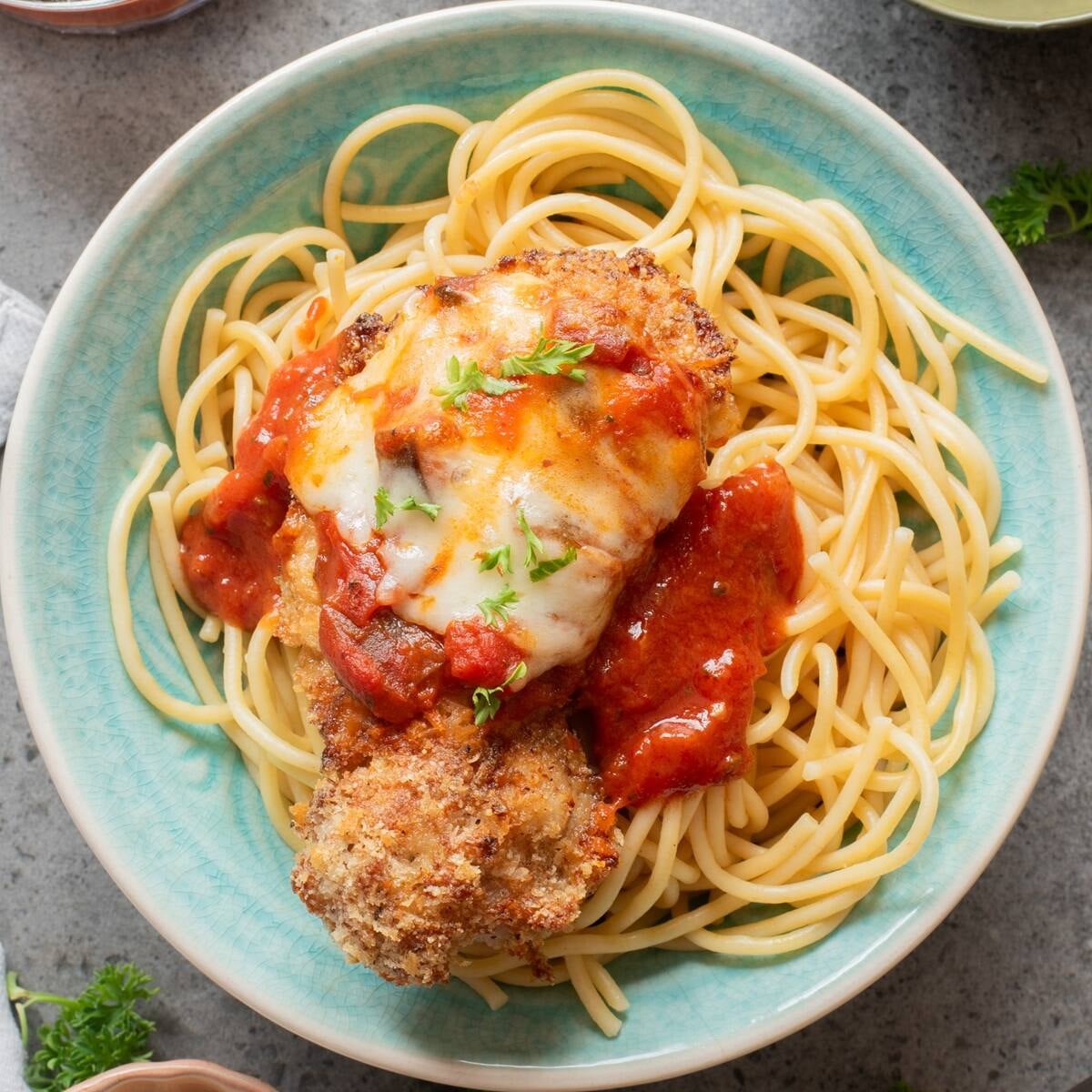 crispy panko pork chops air fryer style with pasta