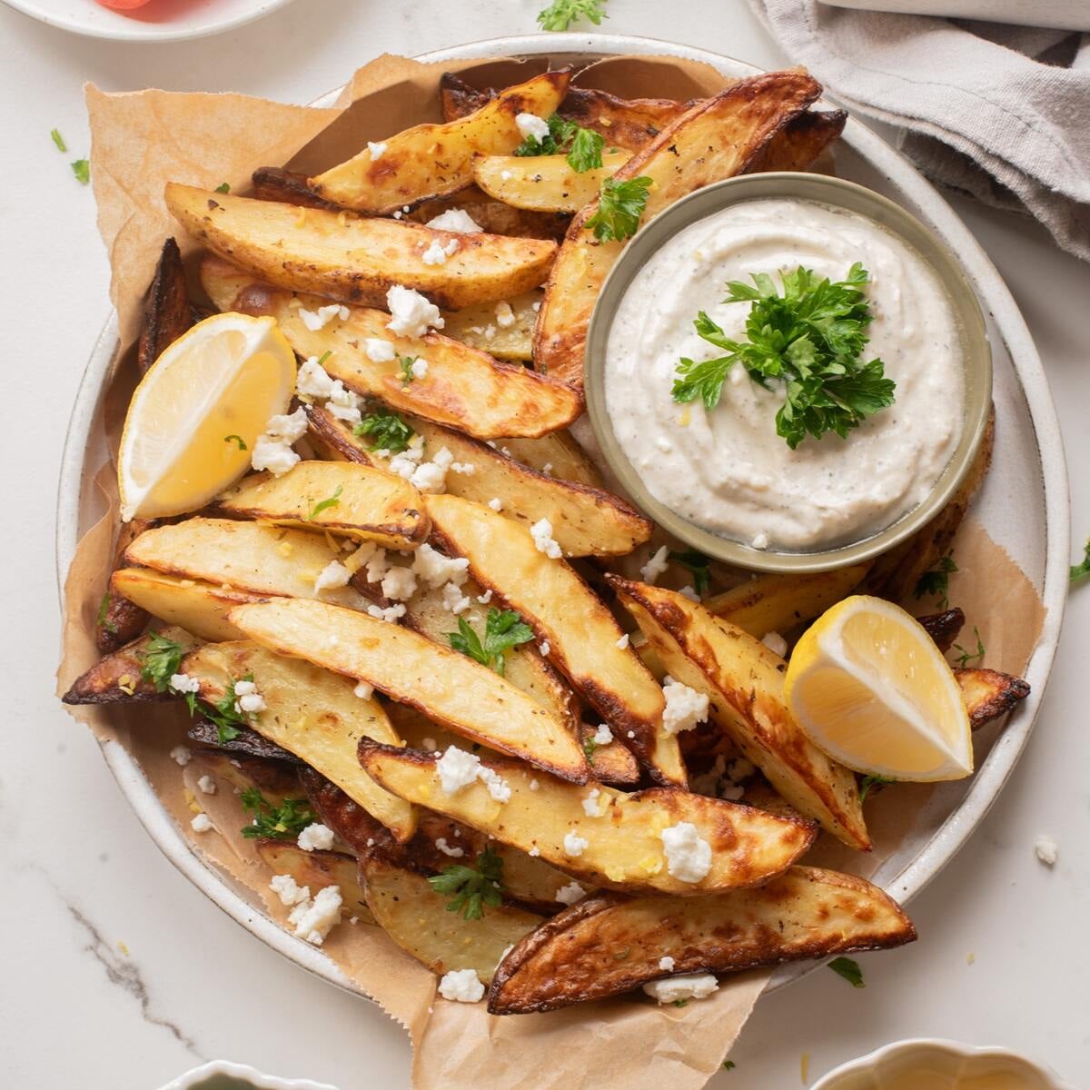 air fryer greek lemon potato wedges