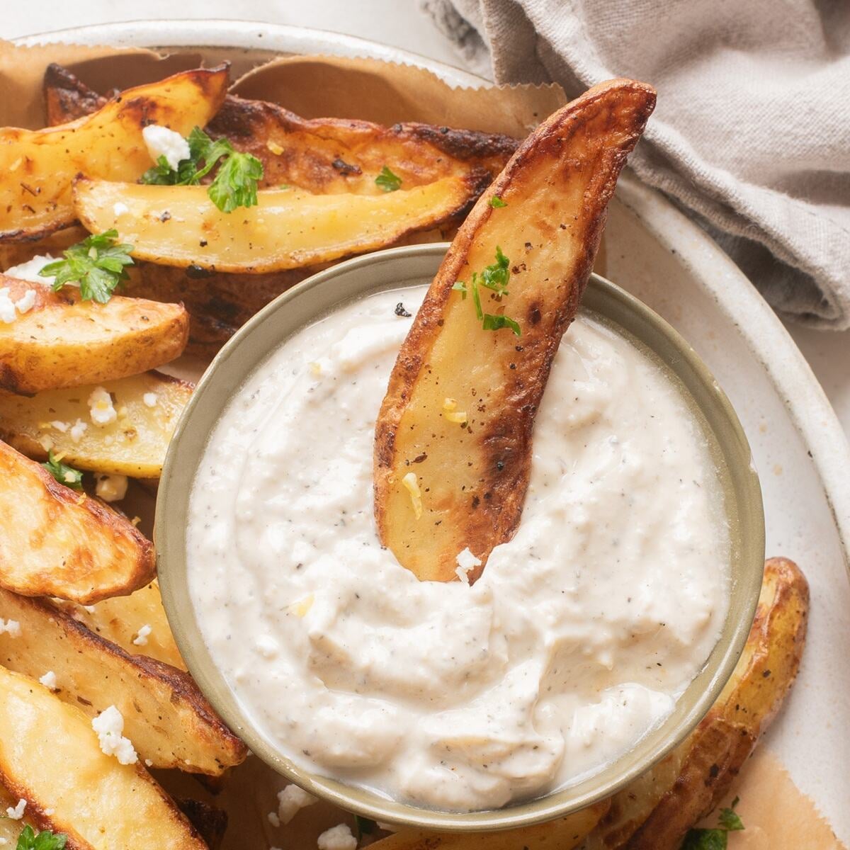 air fryer greek lemon potato wedges