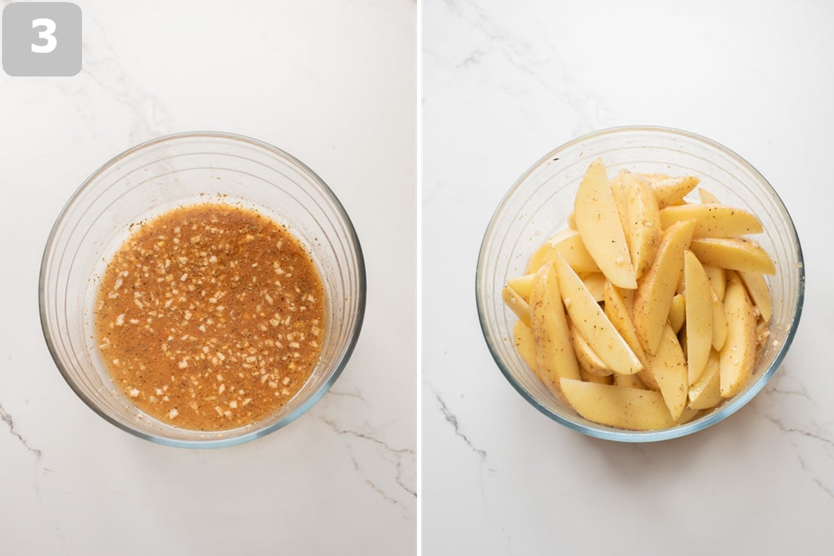 Whisk the seasonings with olive oil and lemon juice, then toss with the potato wedges until evenly coated.
