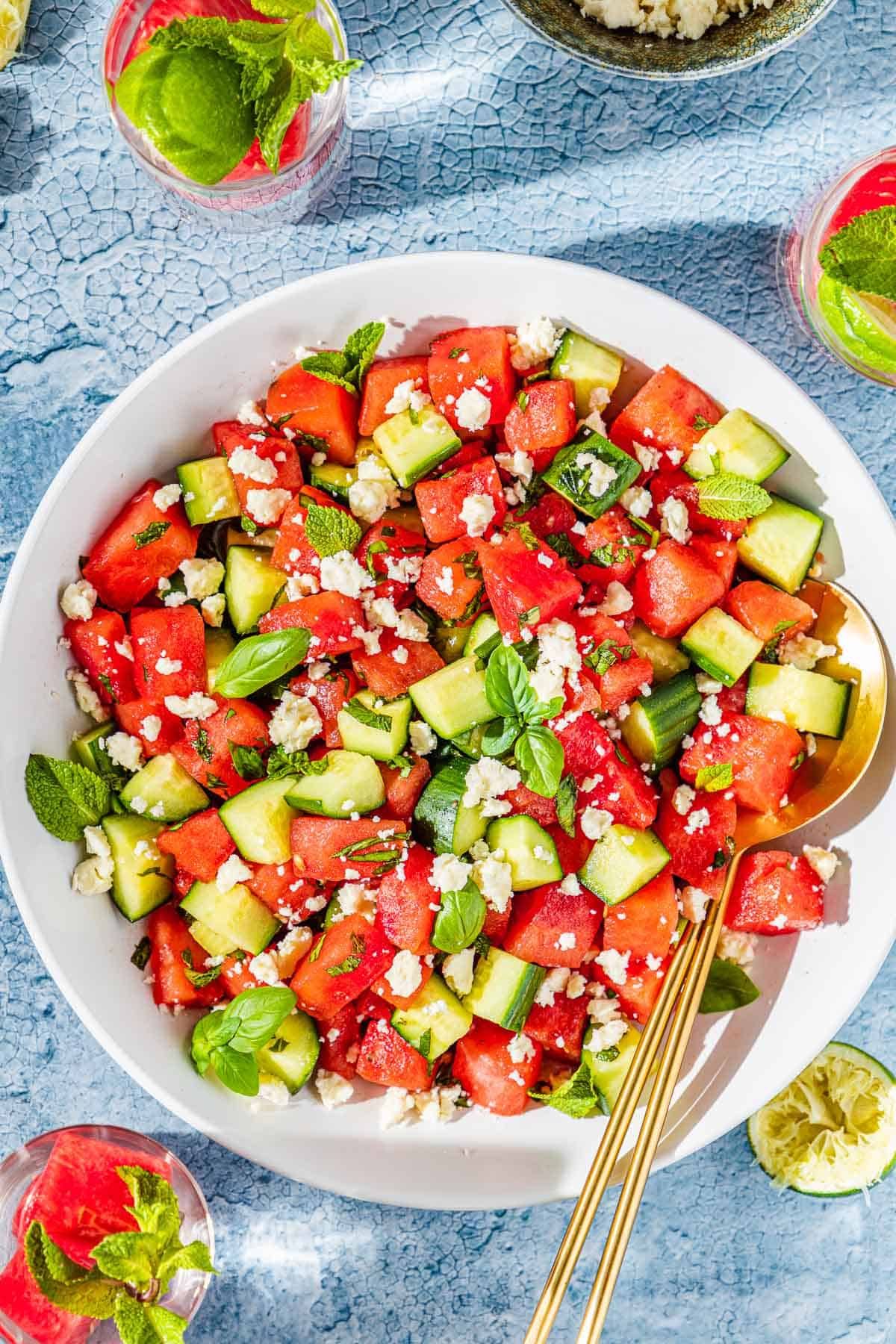 Watermelon Salad with Feta, Cucumber, and Mint