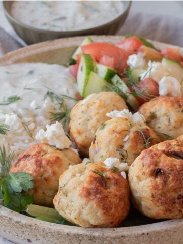 air fryer greek turkey meatballs with tzatziki