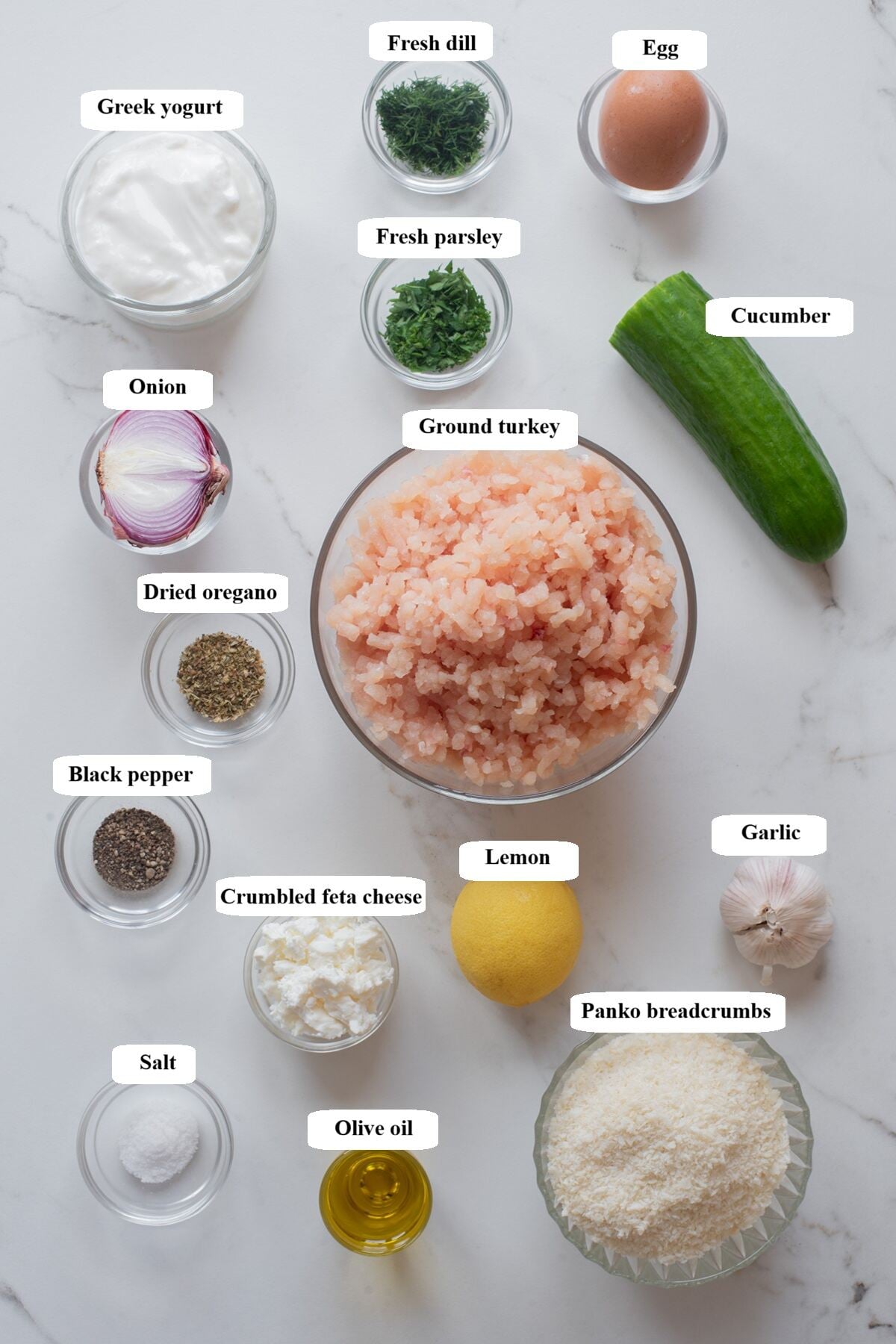 air fryer greek turkey meatballs with tzatziki - ingredients list