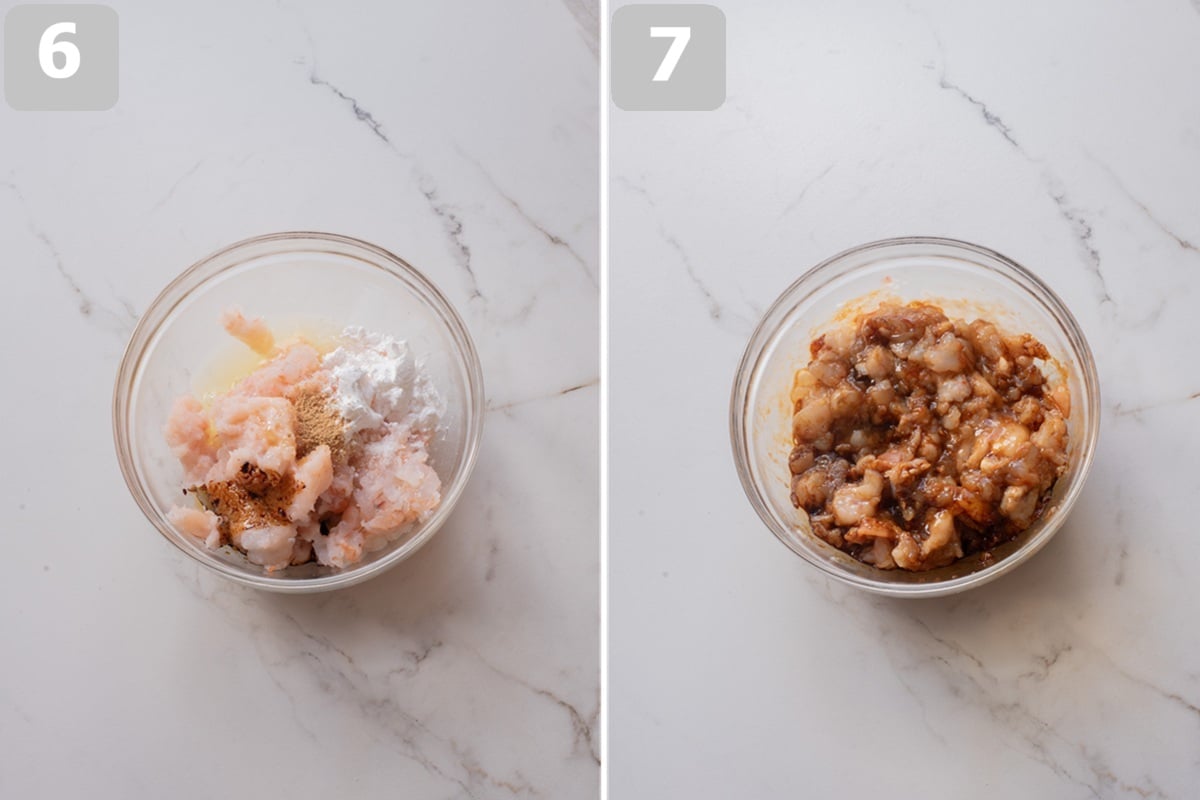 Mix all ingredients until the shrimp mixture becomes sticky.
