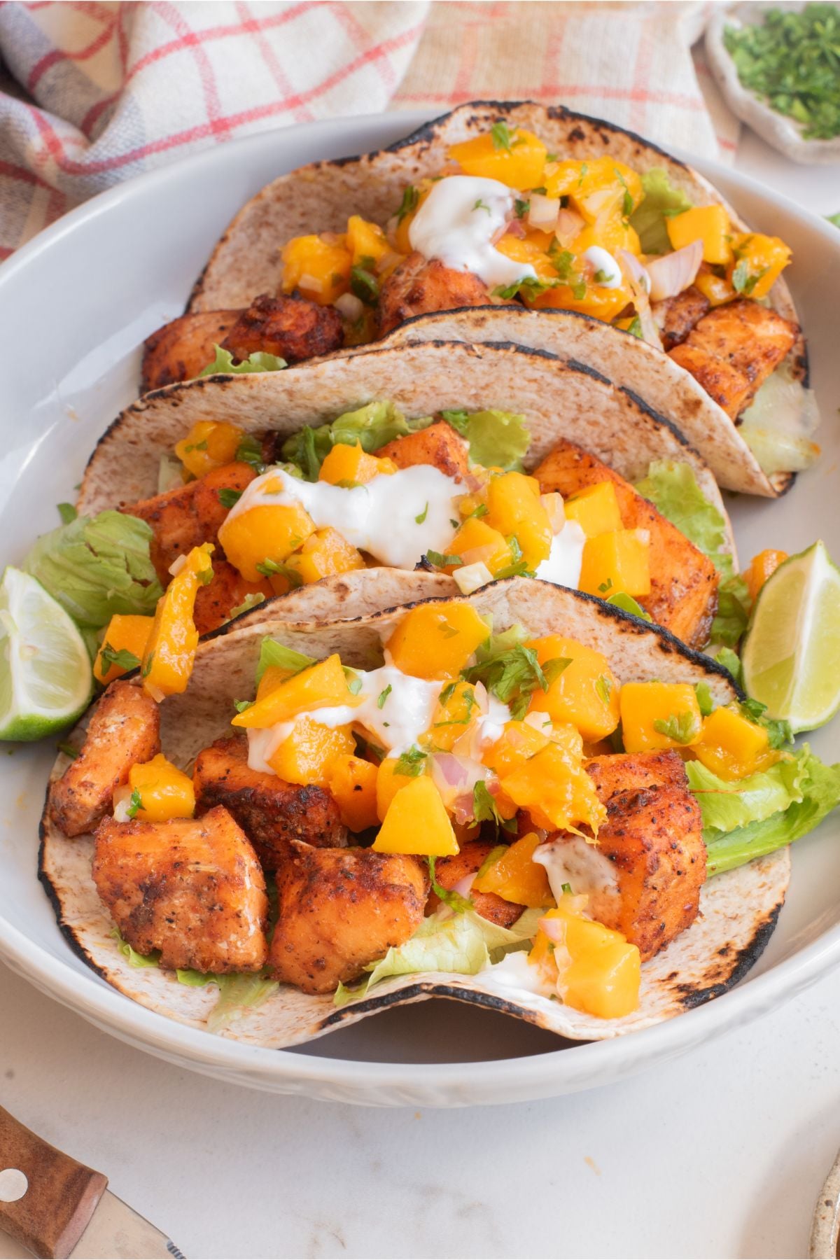 Air Fryer Salmon Tacos with Mango Salsa