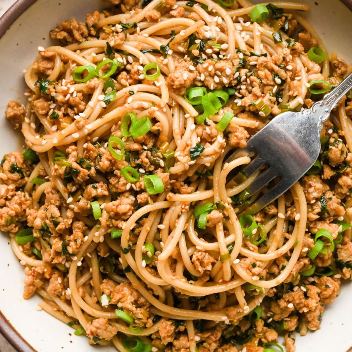 Fragrant Garlic Scallion Noodles with Ground Chicken (Gluten Free)