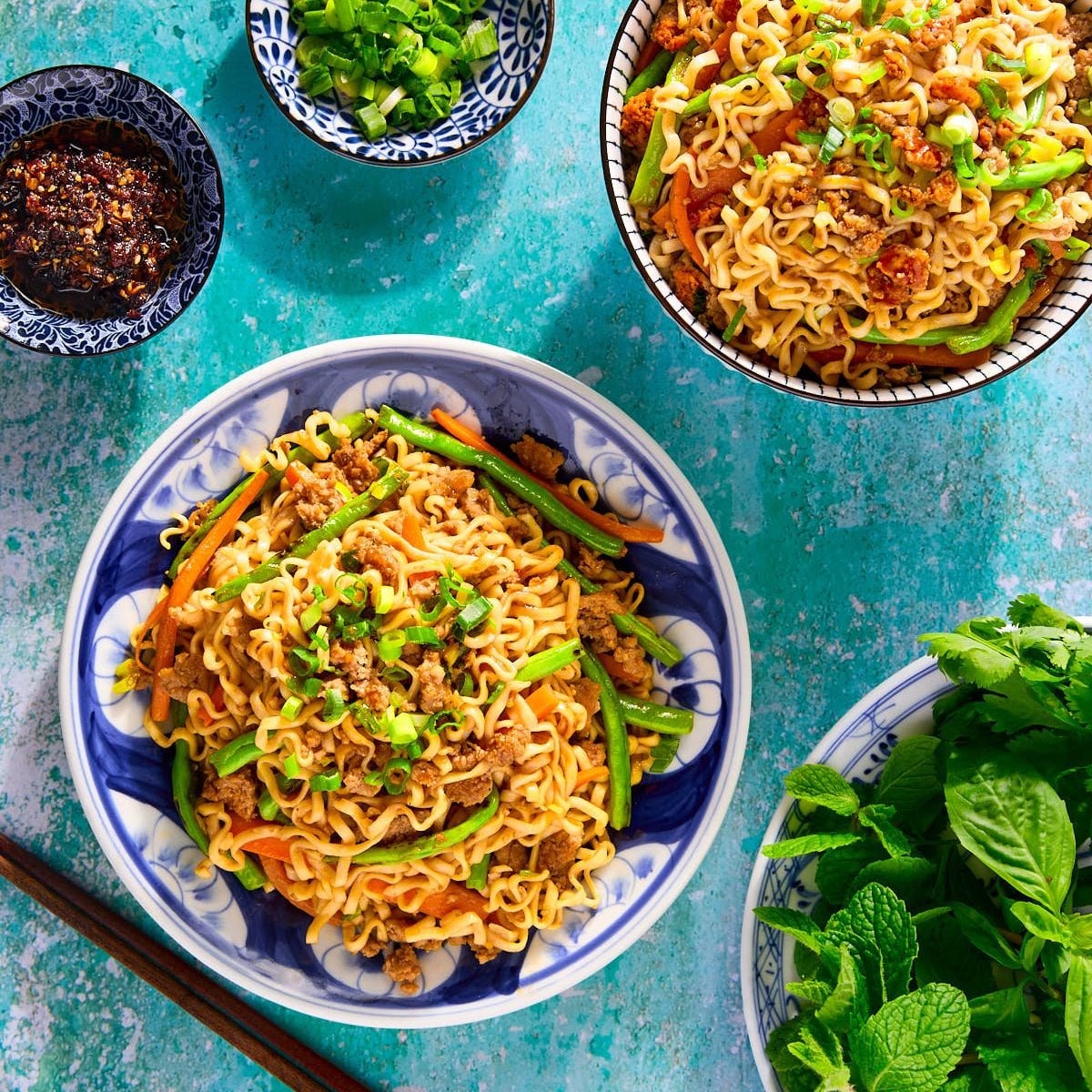 Ground Chicken Stir-Fry with Green Beans, Carrots, and Noodles