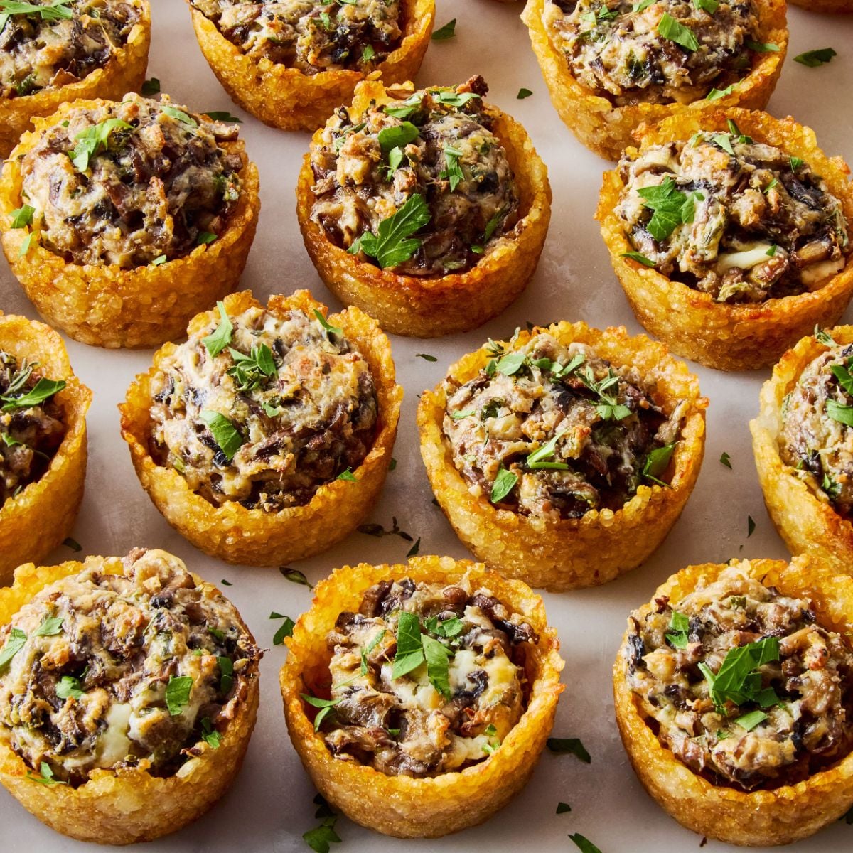 Stuffed Mushroom Crispy Rice Cups