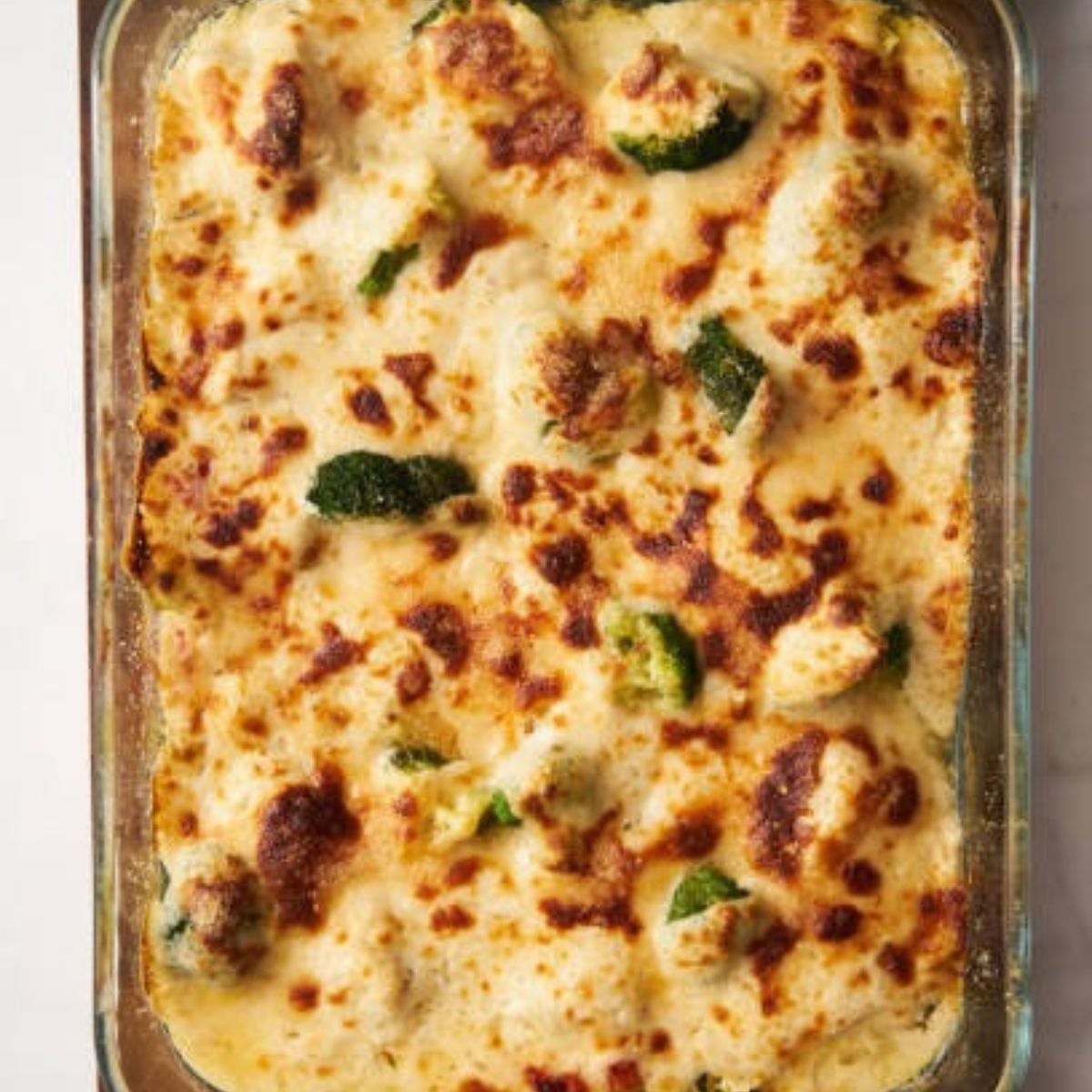 Chicken Divan and the Broccoli Stems in a see through casserole dish