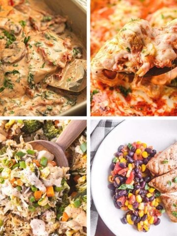Collection of easy dump and bake recipes for dinner, featuring comforting casseroles and chicken dishes.