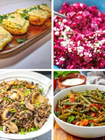 A collage of delicious homemade dishes showcasing popular gluten-free Thanksgiving side dishes.
