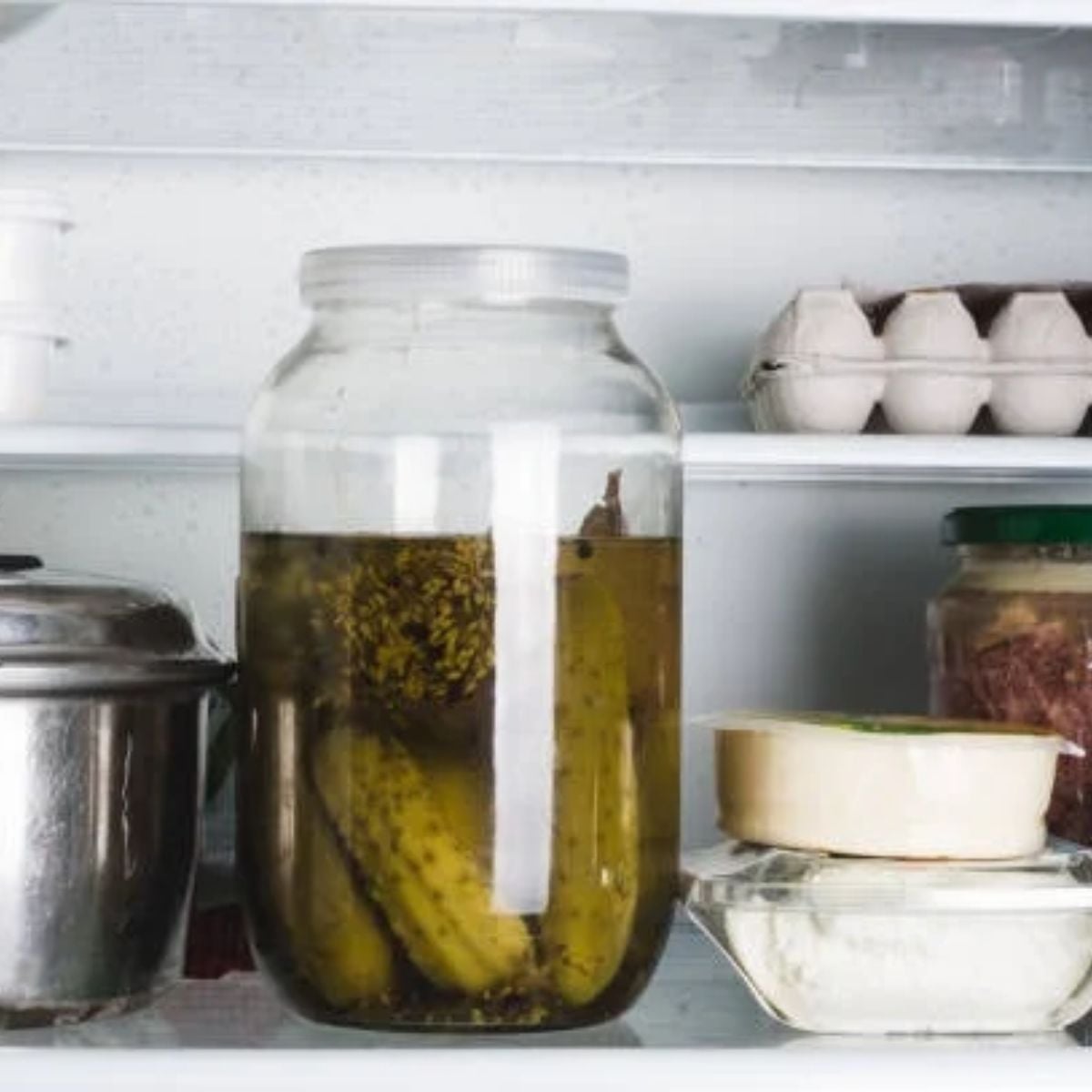 Pickle Jar in the fridge alongside additional condiments