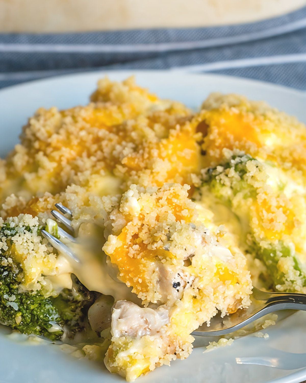 Chicken divan casserole with broccoli and cheese, an easy dump and bake recipe for dinner