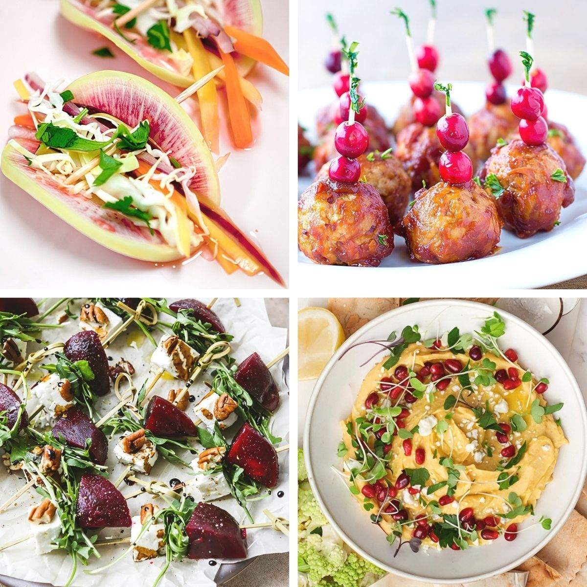 Collection of healthy Thanksgiving appetizer ideas, featuring festive and light holiday finger foods.