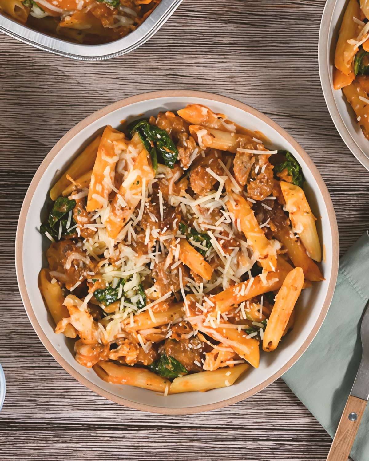 Italian sausage baked penne pasta, a comforting dump and bake recipe for dinner
